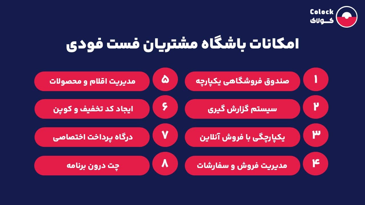 امکانات باشگاه مشتریان فست فودی