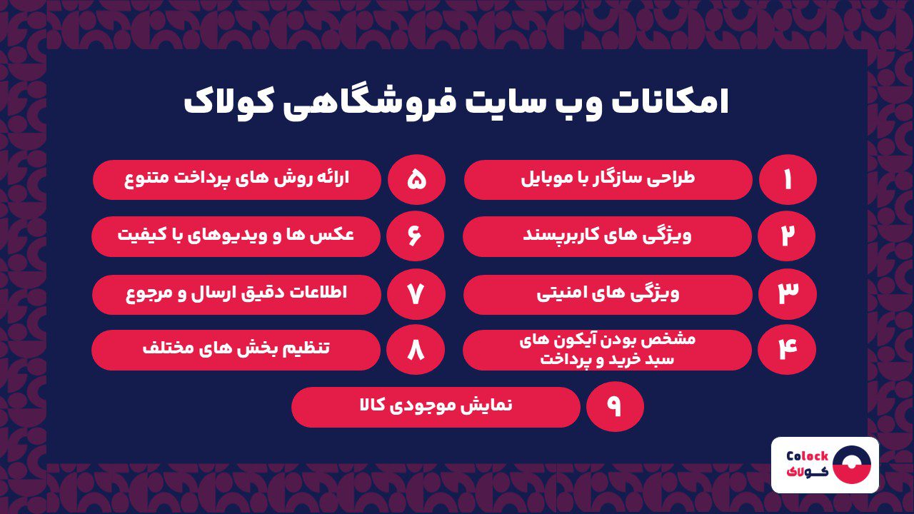 امکانات وب سایت فروشگاهی